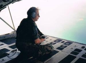 J.C. as we knew him, looking out the back of a C-130 high over somewhere.